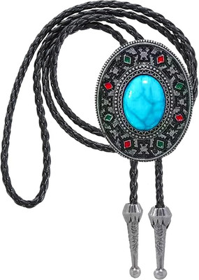 Men'S Western-Bolo-Tie Blue-Turquoise Concho-Bolo-Tie American-Cowboy-Tie Adjust