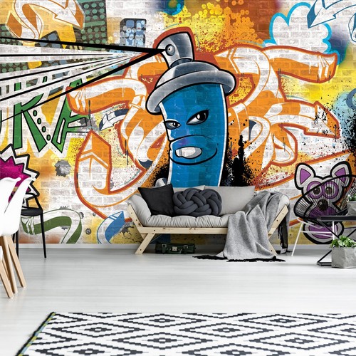Graffiti Photo wallpaper 312x219cm teen room wall mural blue Easy to apply - Picture 6 of 7