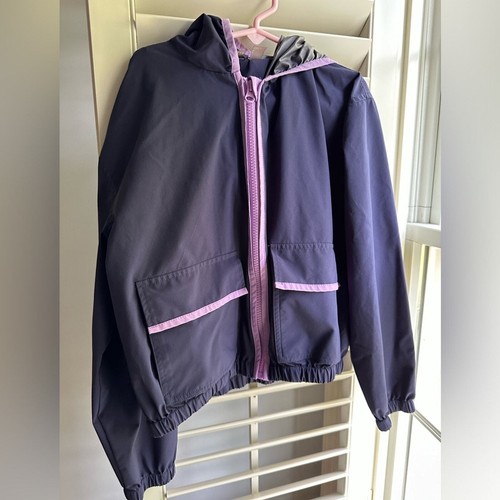 ZELLA Nordstrom Navy Purple Active Hooded Packable Rain-Coat Light Jacket Large - Picture 2 of 7