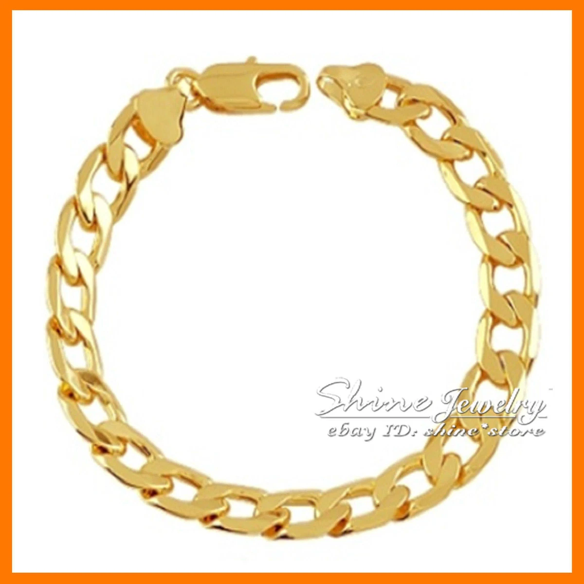 18K YELLOW GOLD FILLED CURB RINGS CHAIN MENS GIFT SOLID ITALIAN BRACELET BANGLE