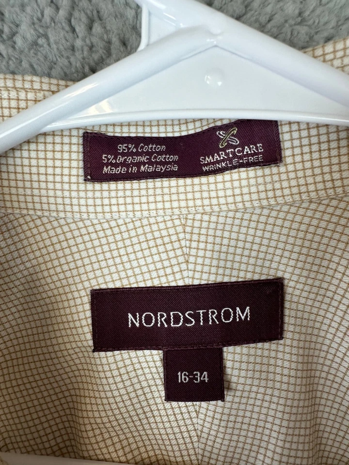 Camisa de vestir Nordstorm para hombre talla 16-35 cuadros cuello crema abotonada preppy Foto 4 de 4