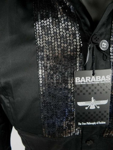Mens Shirt Black White Shiny Sequins Event Wedding Barabas Classic Fit Button Up - Picture 8 of 13