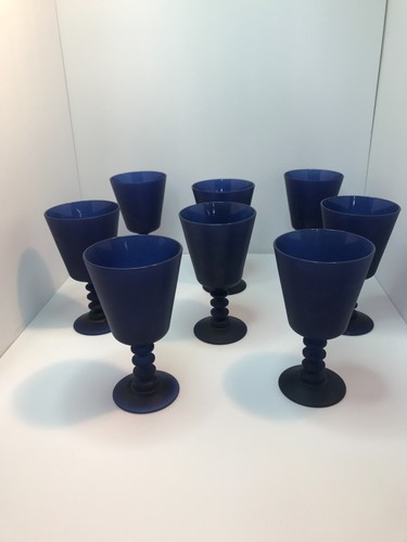 Vintage Französische Eleganz Midnight Royalty Blau Matt Wasser Wein Kelch Gläser Rarität - Bild 8 von 17