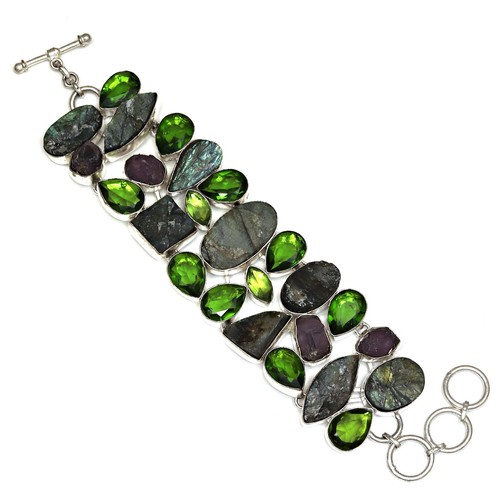 Labradorite Drusy Peridot Gemstone Women's Jewelry Bracelets 7-8 '' - Picture 3 of 10