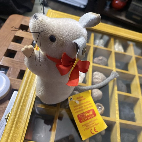 Vintage STEIFF Germany 5” Mohair FIEP Maus 1308/12 Mouse Red Bow Rare - Picture 4 of 12