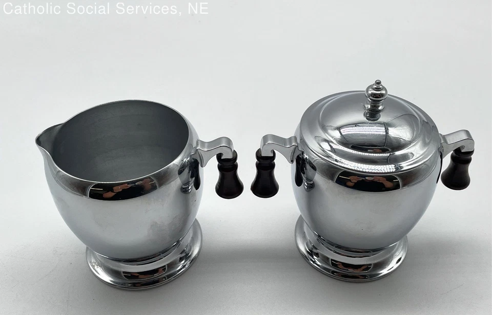 Juego de crema y azúcar vintage Farberware acero inoxidable cromo mediados de siglo Foto 2 de 4