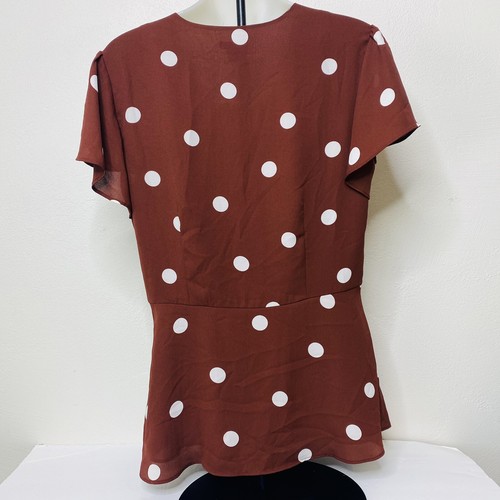 Ann Taylor Blouse Size 4 v-neck flutter sleeve side zip lined peplum polka dots - Picture 9 of 12