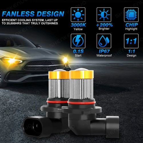 9005 H11 LED Headlight Super Bright Bulbs Kit 3000K Yellow 33000LM High Low Beam - Picture 2 of 13