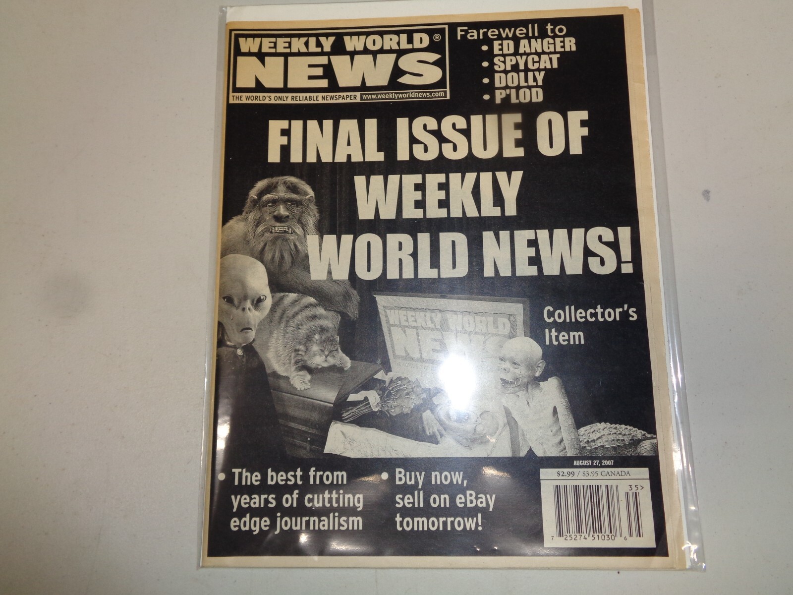 8/28/06 Vol 28 #51 WEEKLY WORLD NEWS RARE FINAL ISSUE, COLLECTOR'S ITEM RARE-image