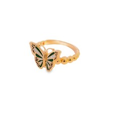 14k Solid Gold Enamel Butterfly Ring, Hand-Painted, Gift for Her, 585 Yellow