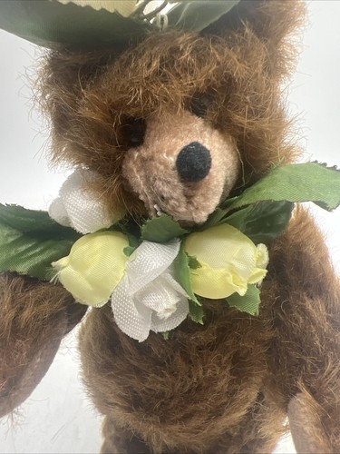 Barbara Golden Bessos Rosebud Bear Jointed 8.5” Handmade Vintage Flower Hat - Picture 2 of 7
