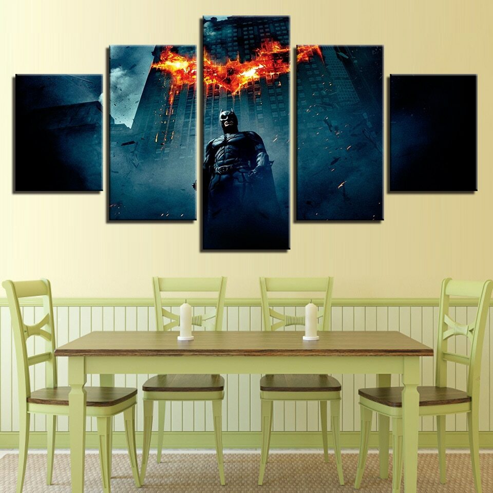 5 Panel Framed Batman & Flaming Logo Modern Décor Wall Art Canvas HD Print 5 Panel Framed Batman & Flaming Logo Modern Décor Wall Art Canvas HD Print