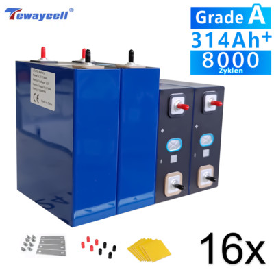 16x Tewaycell 3.2V 314Ah Grade A 8000 Zyklen LiFePO4 Zelle Eisenphosphat