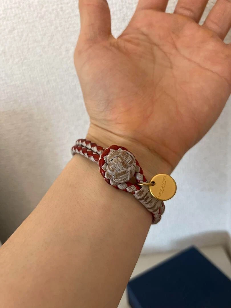 Autentico Bracciale Bracciale Bottega Veneta Bracciale Accessorio Pelle Rosso Made in Italy