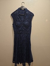 Sue Wong Women  s Nocturne Cap Sleeve V-neck Navy Lace Formal Evening Gown 4