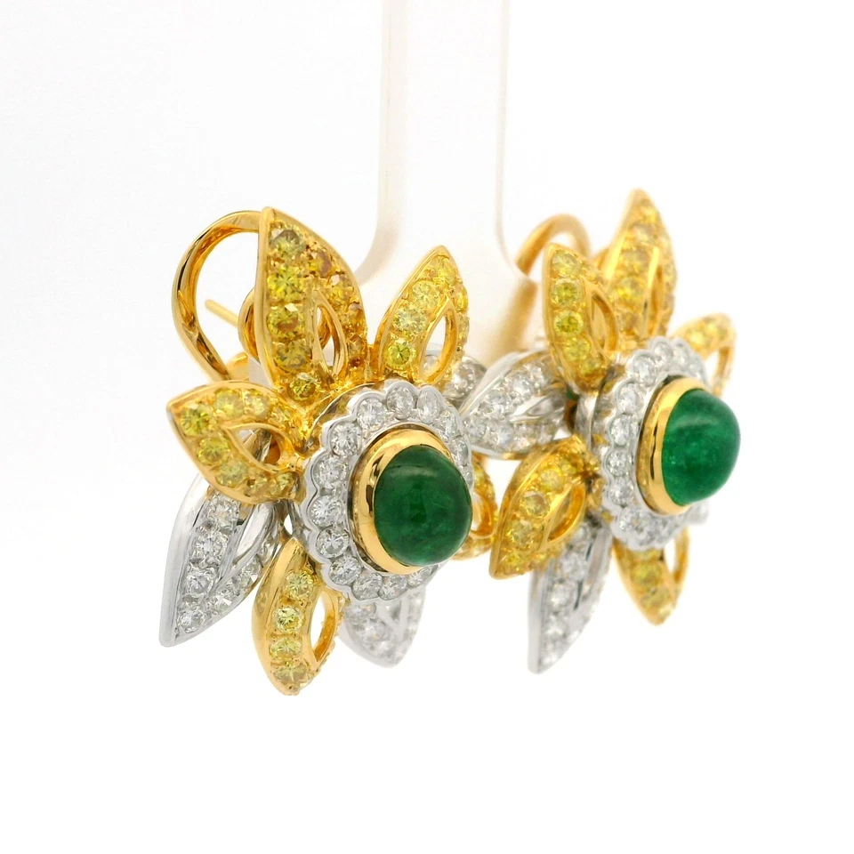 Шикарные серьги-спреи из платины и золота с изумрудом и фантазийными бриллиантами ГИА 6,12 карата - Изображение 2 из 4