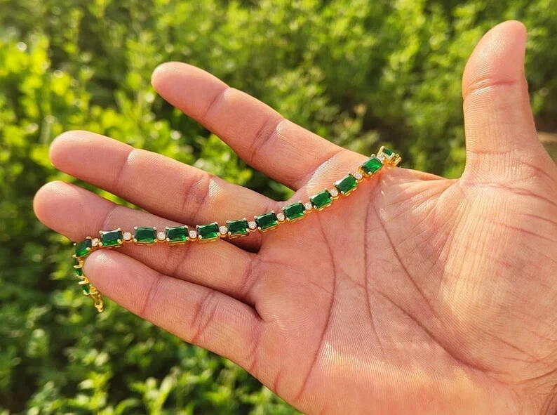 翡翠网球手链金钻石白色 14K 切割 14k 实验室圆形镀天然 — 第 3/4 张图片