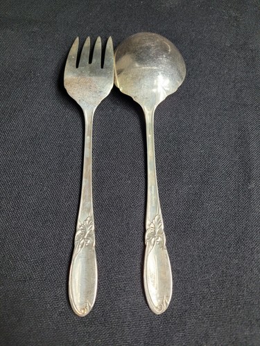 WHITE ORCHID Antique Vtg Silverplated Serving Spoon & Fork Community Oneida 1953 - Picture 2 of 8