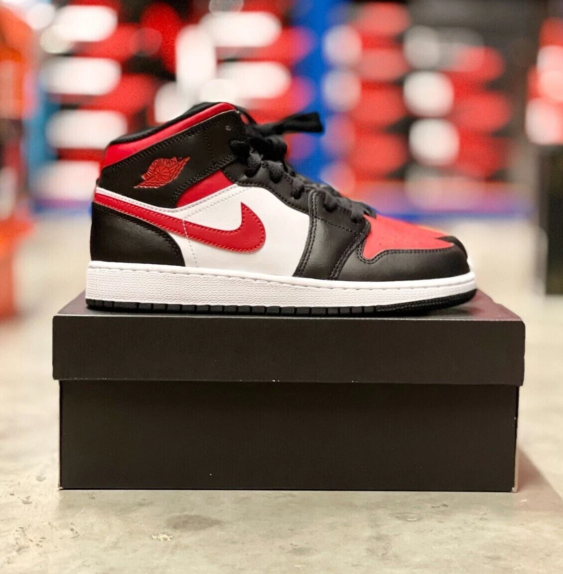 Nike Air Jordan 1 Retro Mid Toe Black Red White UK 3 4 5 7 554725-079 | eBay