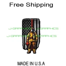 Firefighter Thin Red Line Firemen Helmet Axe American Flag Vinyl Decal Sticker A