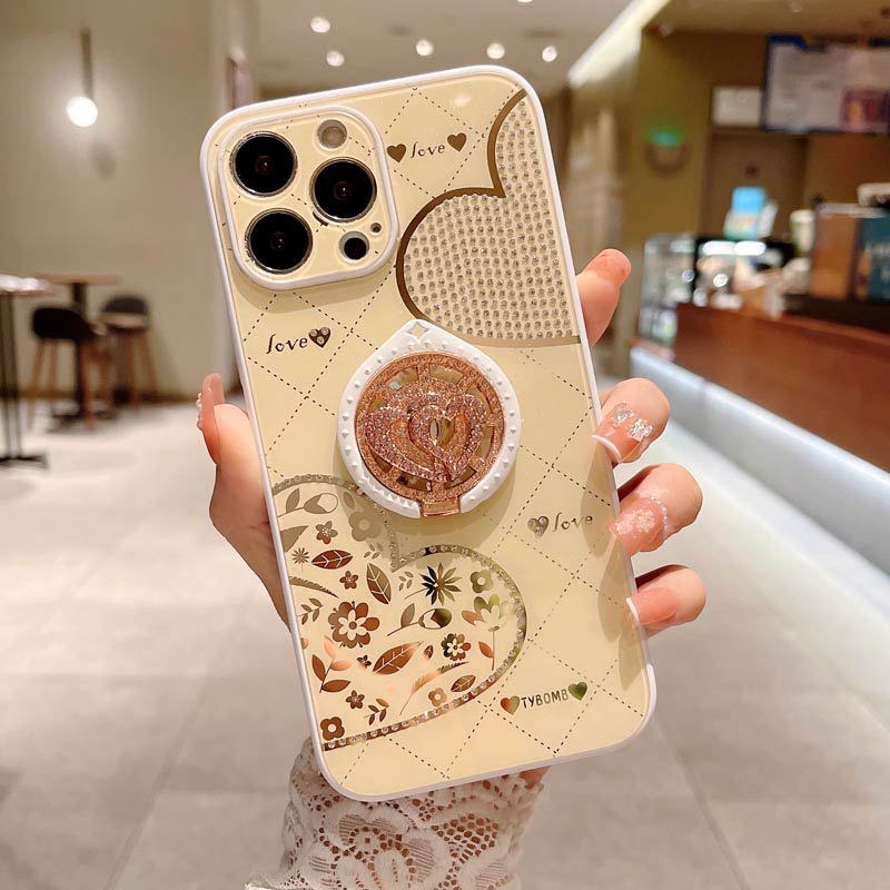 Cute Peach Heart Bling Phone Case for iPhone 14 Pro Max 13 12 11 Xs Xr Fashionable Design