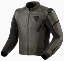 REV'IT REVIT PARALLAX LEATHER BLACK OLIVE BLACK VINTAGE MOTORCYCLE JACKET SIZE 56