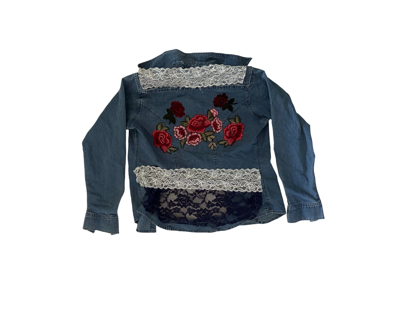 Denim Jacket with Roses and Fabric - image 2