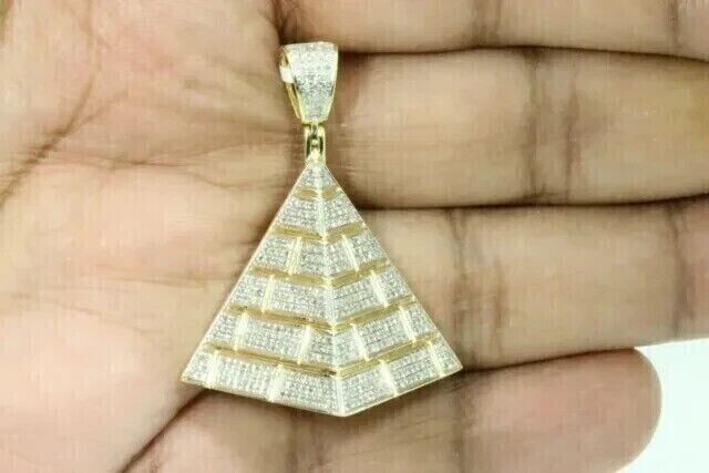 2.46 Ct Round Cut Simulated Diamond Pyramid Charm Pendant 14K Yellow Gold Plated