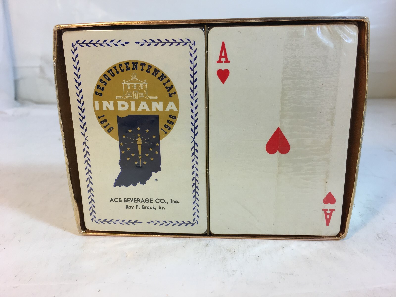 Vintage Playing Cards in Felt Box Advertising Ace Beverage Co 2 Sealed