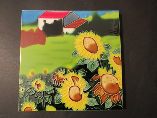 Benaya Keramik Kunst Fliese GOLDENER TAG 20 cm 8" Untersetzer Wandplakette - Bild 1 von 4