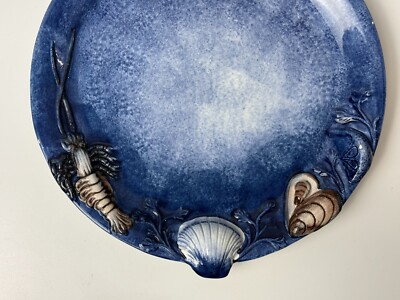 その他 1970s Italian-Design Heritage Shell Vintage 10” Italian Majolica Blue Seashell Lobster Fish Plate | eBay