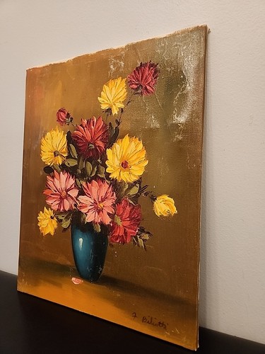 F. BILIOTTI Signed Original Painting Oil On Canvas 20"×16" Vintage Floral - Picture 20 of 24