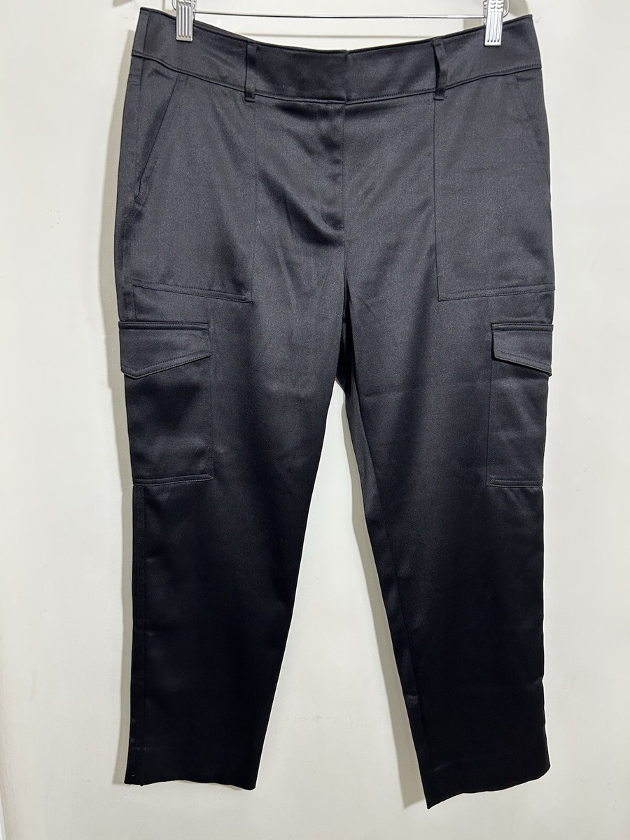 Chico's Black Satin Cargo Pants with Multi Pockets Modern Utility
