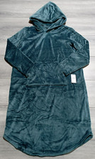 32 DEGREES Heat Lounge Wear Adult S/M Teal Hooded Cozy PLUSH Long Womens