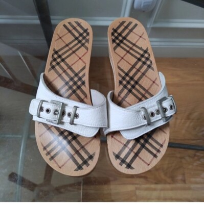 BURBERRY Nova Check Wooden Clog Buckle Slide Sandals Women display picture 3
