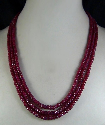 AAA Natural 2x4mm NATURAL RUBY FACETED BEADS NECKLACE 3 STRAND 17"-19" - Picture 7 of 12