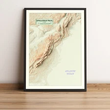 Appalachian Trail Map, Appalachian 2D Relief Map - 2D Flat Print