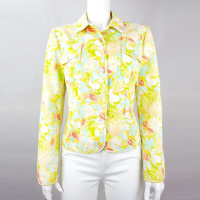 RIANI Pique Blazer Fitted Jacket Patch Pockets Flap Bright Colour Floral Print L