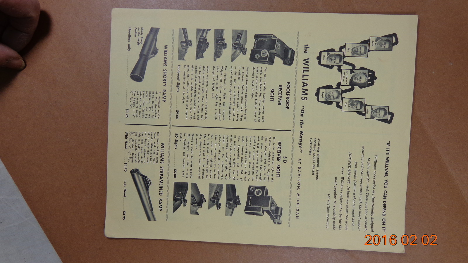 1950s Williams Gun Sights Catalog retail Price List "on the range" sights eBay
