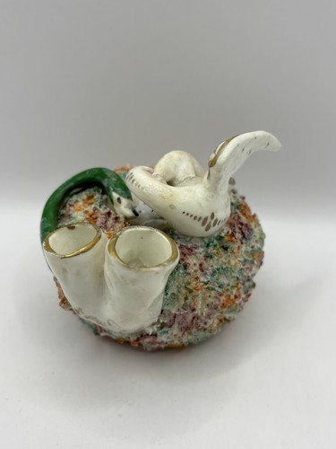 Bird-nest & Serpent Inkwell/Quill Holder Staffordshire Potteries c1860 - Picture 3 of 16