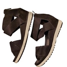 Eileen Fisher Black Viv Tumbled Nubuck Wedge Sandal Women's Size 8.5