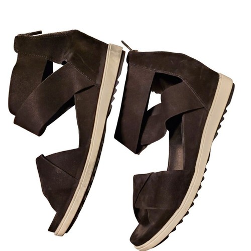 Eileen Fisher Black Viv Tumbled Nubuck Wedge Sandal Women's Size 8.5 - Picture 1 of 8