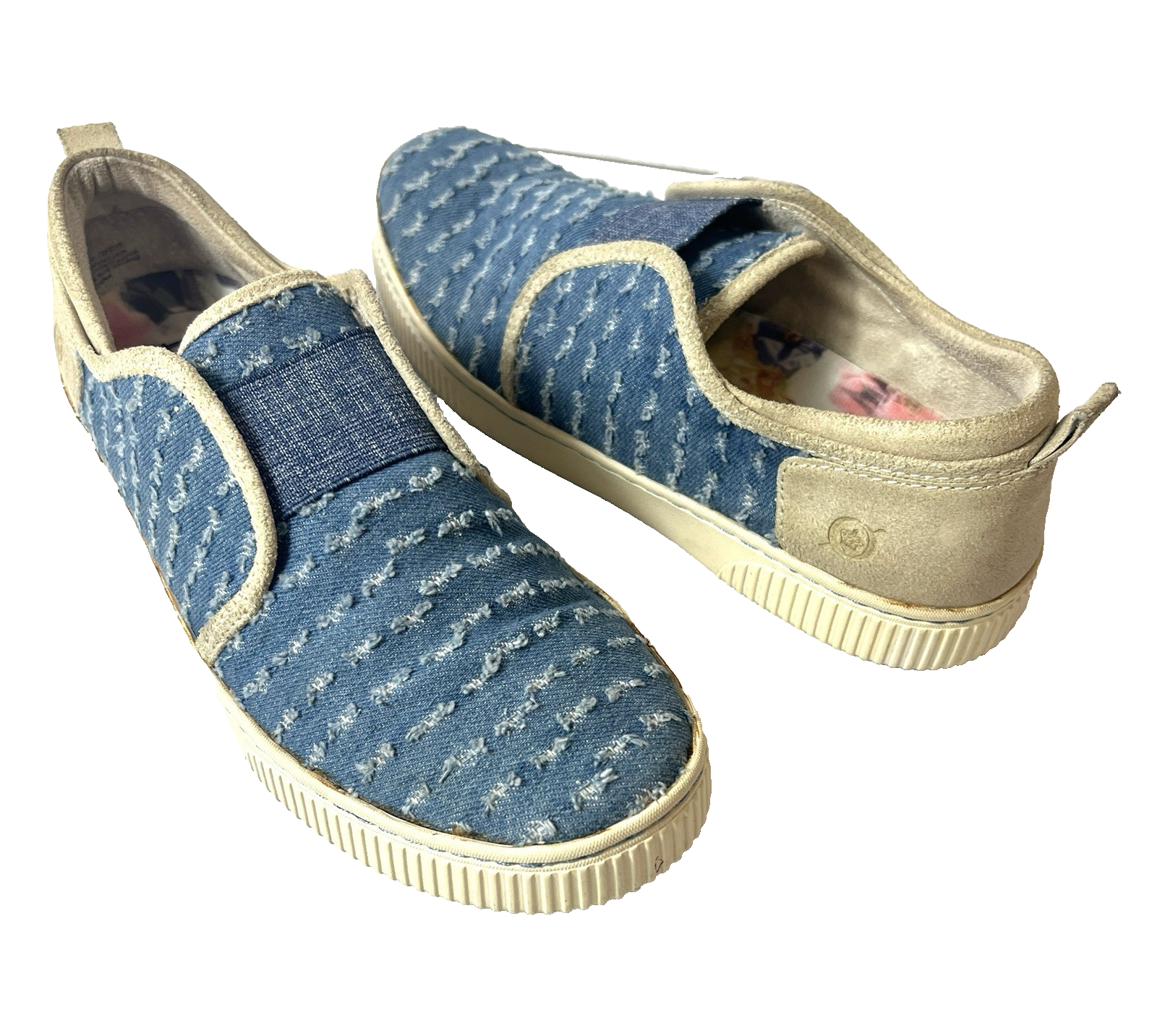 Born Flats Womens Size 7.5M Blue Tan Canvas/Leather Comfort Casual Slip On Shoes-image