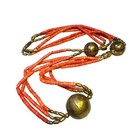 Red Brass Ball Necklace Minimalist Beaded Jewelry Vintage Boho Layered Gift