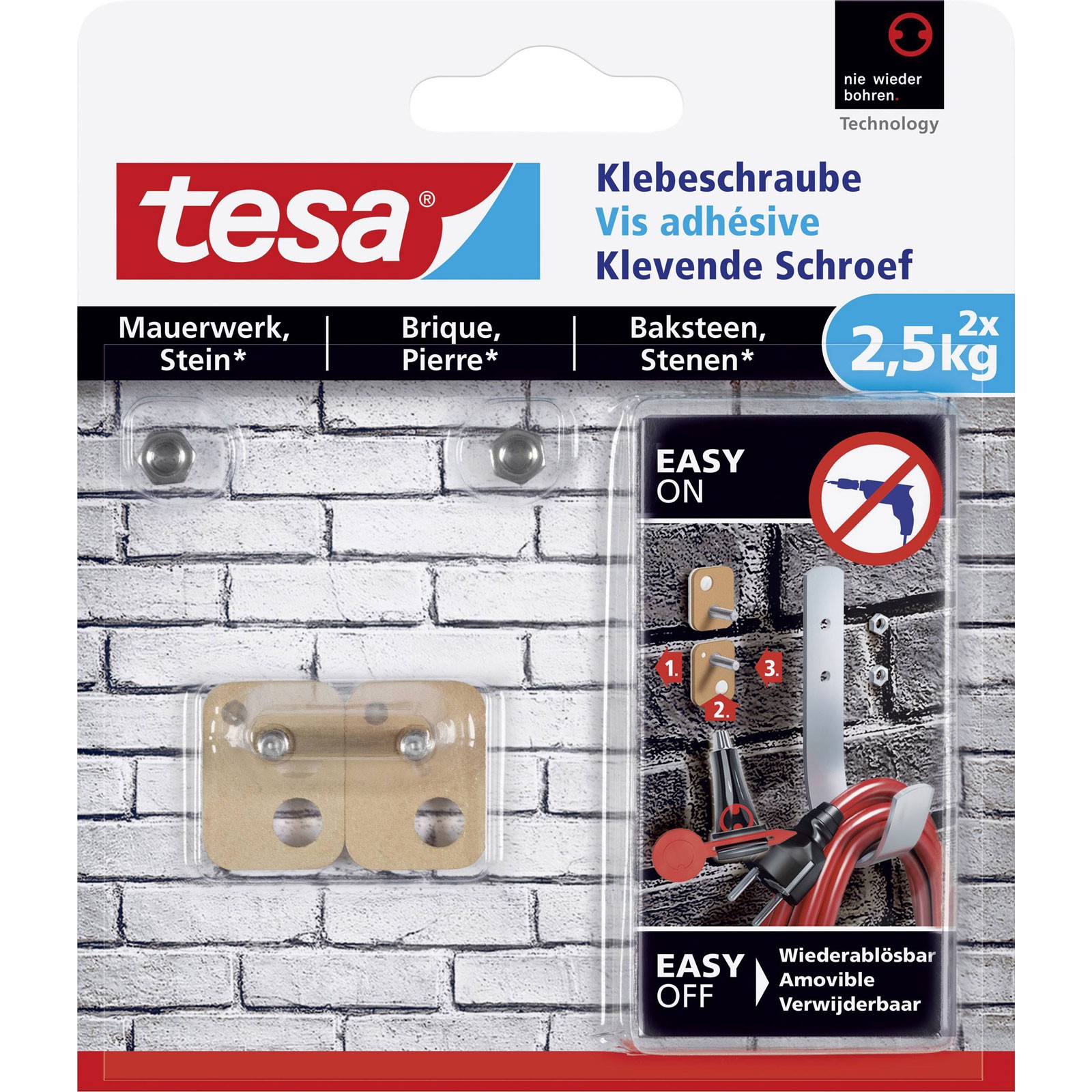 tesa Adhesive screws 18x11mm beige 2pcs for brick & stone 2.5kg