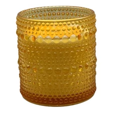Place & Time Candle Vanilla Bean Cake Yellow Hobnail Glass Textured 4.9 Oz NEW