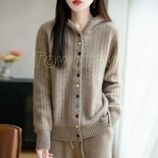 Hooded Casual Autumn Winter Thick Warm Soft Outerwear Knitted Breasted Sweater