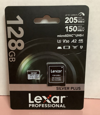 New Lexar Professional Silver Plus 128GB SDXC UHS-I SD Card 255MB/s V30 4K