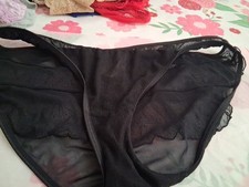 Vintage Victoria's Secret Black Sheer Mesh Bikini Panties, L