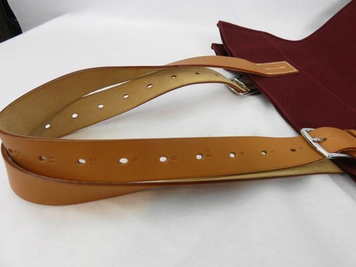 Hermes Etrivière Bag Burgundy Canvas Brown Leather Handles Etriviere Tote EUC - Picture 6 of 10